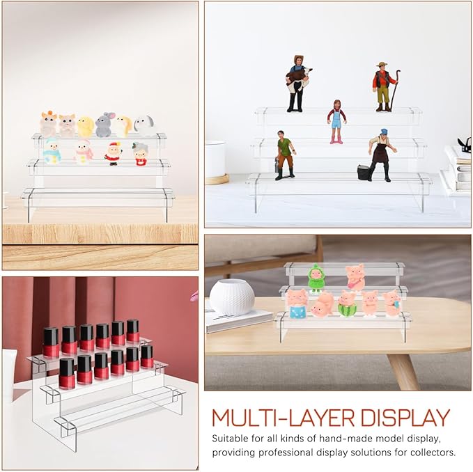 UKCOCO Acrylic Display Risers 2-Pack Transparent 3-Tier Organizer Stand for Action Figures and Figurines Space-Saving Clear Acrylic Display Shelf for Desktop Showcase and Decoration 11.41X5.90X5.51In
