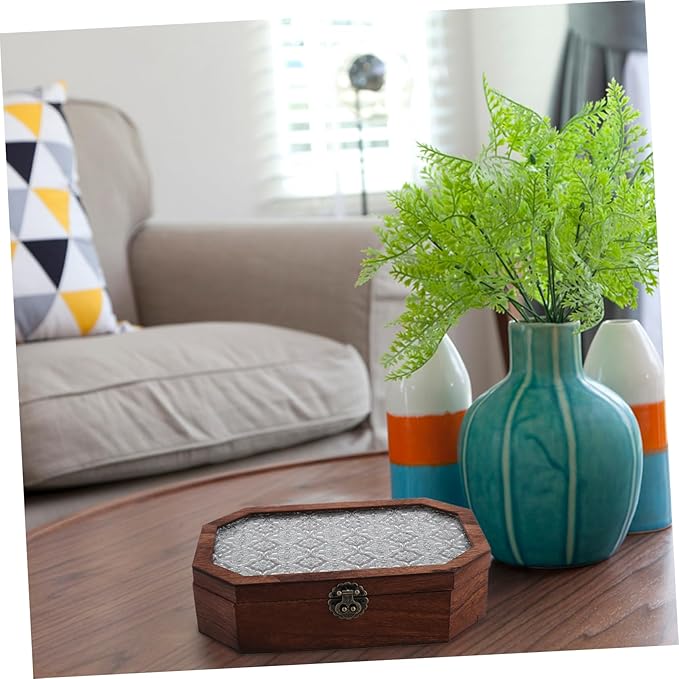 LIOOBO Wooden Desk Storage Box Begonia Lid Vintage Makeup Organizer Small Decorative Jewelry Box for Trinkets