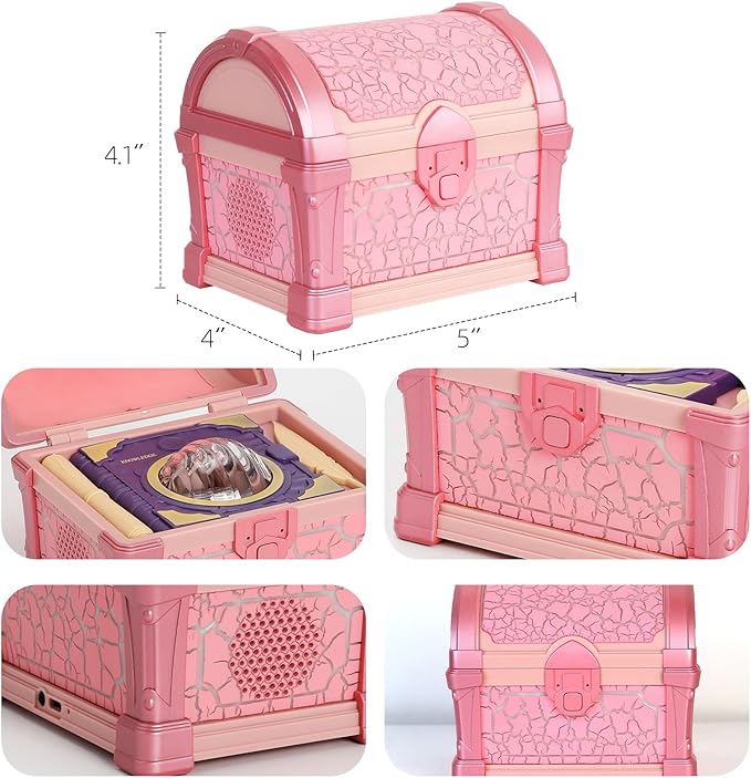 Pink Treasure Chest Night Light for Girls - 7-Color Northern Lights Projector Aurora Light Projector with Auto Timer, Dimmable Kids Bedroom Lamp for Girls Sleeping & Dreaming & Kids Room Decor