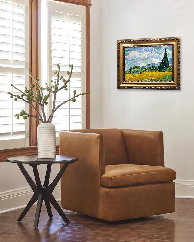 KBKBART Gold Framed Van Gogh Wall Art, Vintage Abstract Wheat Field with Cypress Canvas Impressionist Oil Painting, Farmhouse Country Landscape Wall Decor, Van Gogh Famous Artist Poster for Room Aesthetic, Vintage Art Prints for Bedroom Living Room, Ga...
