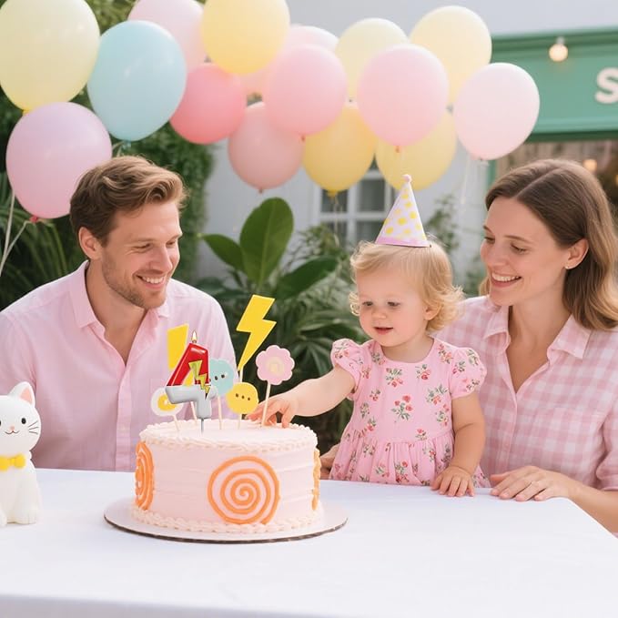 Red and White Birthday Number Candle Cartoon Style Cake Topper for Kids, Cute Decorative Numeral for Animated Theme Party & Anniversary Celebration(Pink Dot, 4)