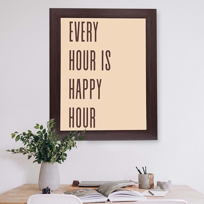 InkFlow Posters Every Hour Happy Hour Poster - Minimal Typography Quote Design - Neutral Beige Modern Print - Kitchen Bar Wall Decor - Contemporary Home Artwork - 24x32 Unframed Canvas Print