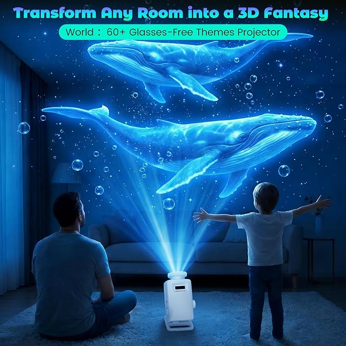 3D Galaxy Projector with Bluetooth Speaker, 60 HD Themes, 4-in-1 Night Light with Remote & Timer, Adjustable Focus for Ceiling Bedroom, Kids Room Party Gifts for Adults & Kids