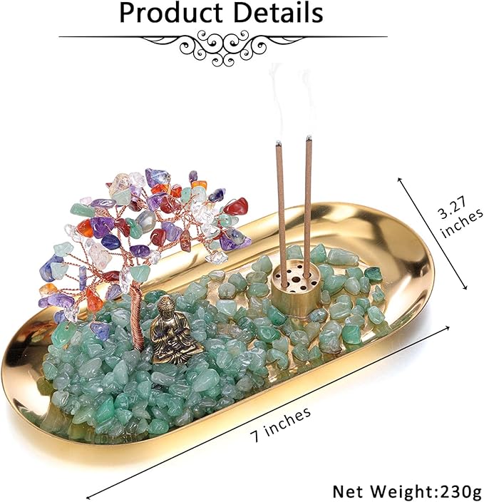 Jovivi Crystal Incense Holder for Sticks, Rose Quartz Healing Crystal Stone Money Tree Buddha Statue Set Incense Burner, Incense Trays for Wealth, Good Luck,Yoga Meditation Home Decor