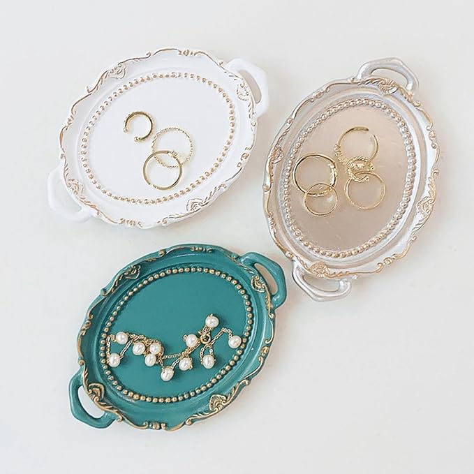 Makeup Perfume Organizer Cosmetic Trays Ornate Trays Ornament Decorative Trays Jewellery Organivsers for Table Housewarming Desk Countertops, White European Style