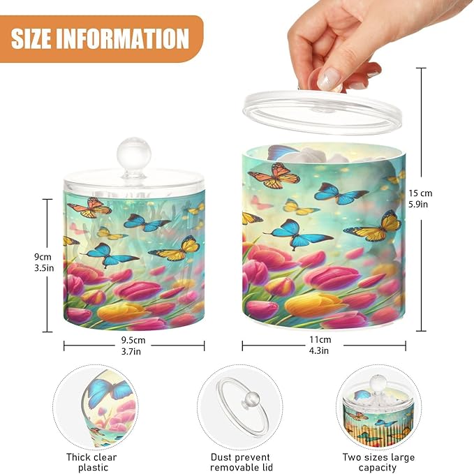 Flower Floral Butterfly Jars with Lids Bathroom Canisters Decorative Jars Laundry Container Cotton Swab Dispenser for Home Decor Makeup Storage Countertop Organizer