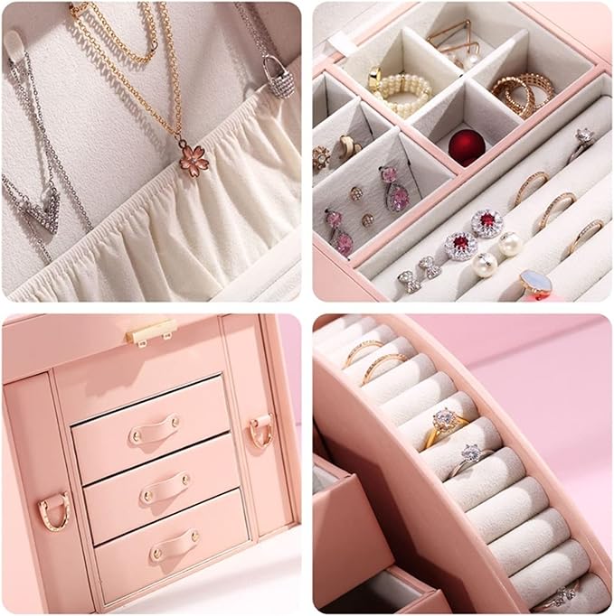 VSULZVNU Makeup Organizers Multi-Layer Large Jewelry Organizer Box PU Leather Drawer Storage Gift Case for Earrings Ring Jewellery Display Boxes Jewelry Case