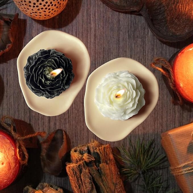 Black Peony Flower Shape Candles for Women Men Friends Colleague Classmates Gift, 3 Inch Pastel Aesthetic Scented Candle with Agarwood Fragrance