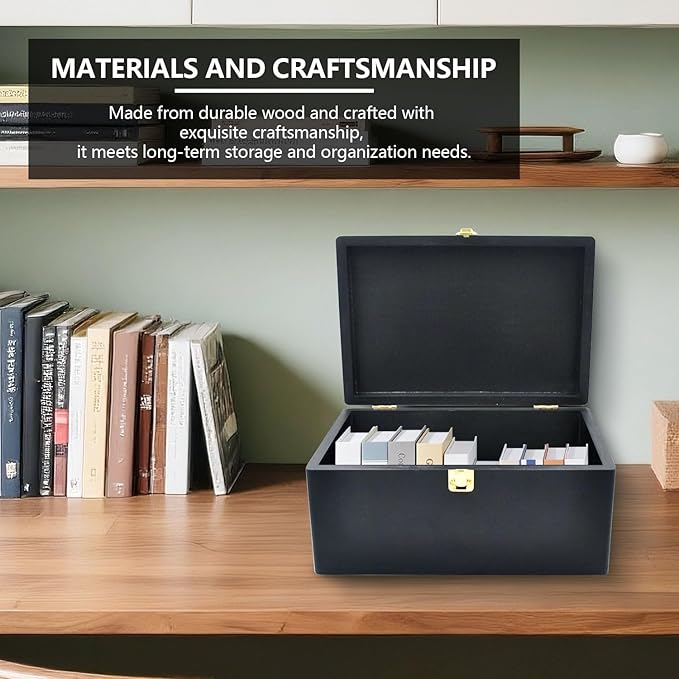 Large Wooden Storage Box with Hinged Lid, Wood Keepsake Chest, Perfect for Storing Souvenirs, Jewelry, Tools, Clothes, Recipes, Receipts, Small Accessories, etc, 11.8" x 7.8" x 5.5", Black