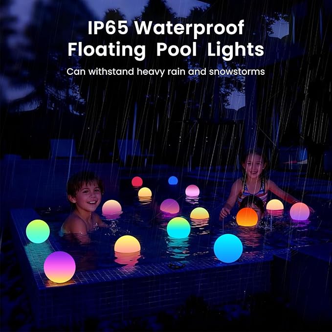 LOFTEK 3-inch Rechargeable LED Ball Lights, Sphere Night Light, 16 RGB Color Glowing Mood Lighting, IP65 Waterproof Ambient Light for Home Bedroom Patio Pool Bathtub Decorative Lighting, 6 Pack