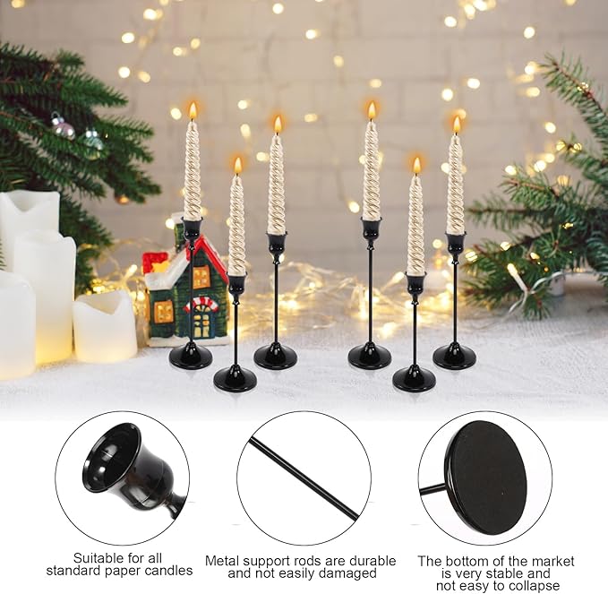 12pcs Black Candle Holder, Black Candlestick Holders Taper Candle Holders for Pillar Candles Sticks Holder Decor Halloween Christmas Decorations Candle Stick Holder Candelabros para Centros de Mesa