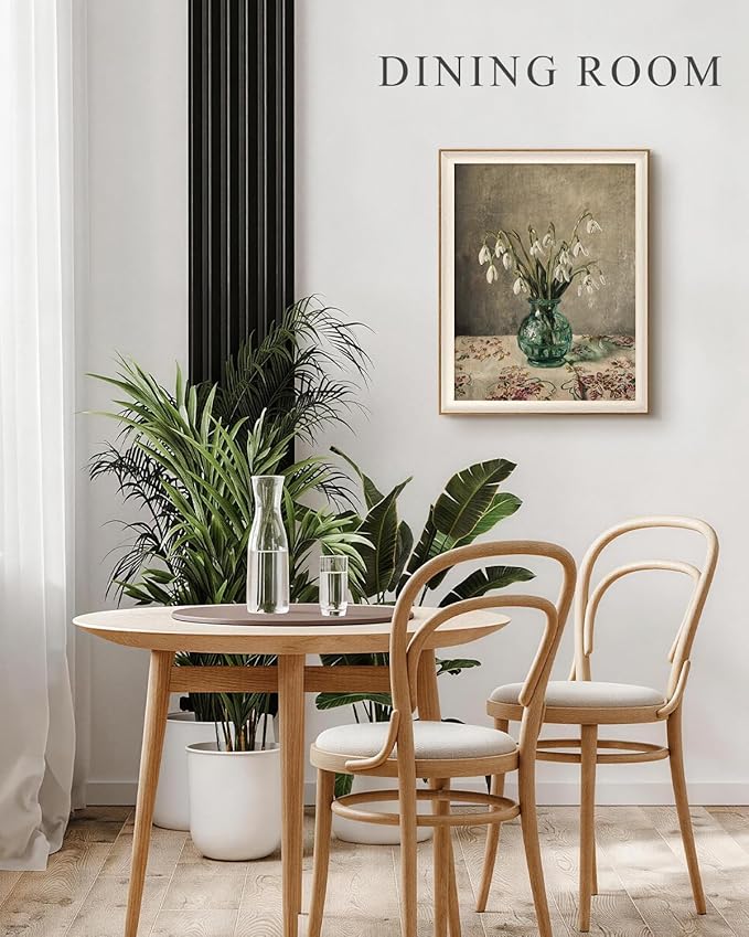 VIYYIEA Framed Wall Art for Living Room, Snowdrop Flowers in Green Glass Vase Canvas Prints, Vintage Floral Still Life Home Decor, Bedroom Wall Decor, Kitchen Aesthetic Art, 16x20 Inch
