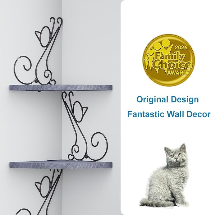 Alsonerbay Wall Mount Corner Shelves 4 Tier Floating Corner Storage Wood Shelves Decorative Rustic Radial Shelf in Cat Shape Weathered Grey