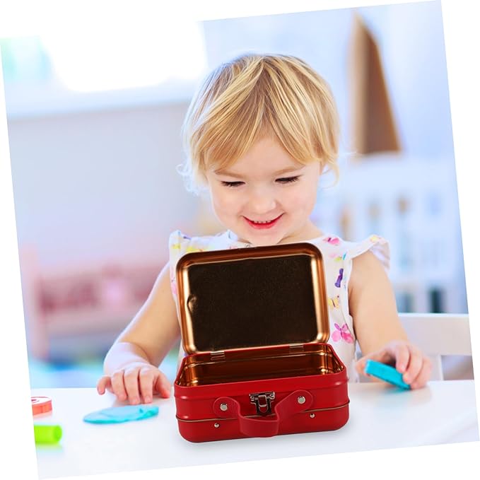 Mobestech Mini Suitcase Storage Box Red Handbag-style for Boys and Girls Toys Makeup and Jewelry Compact and Portable Organizer for Travel and Outdoor Use
