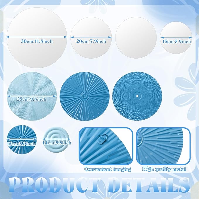 Blulu 9 Pcs Blue Mirror Wall Decor Metal Round Home Art Decor Decorative Modern Circle Mirror Wall Art Sculpture Hanging Decorations for Home Living Room Office