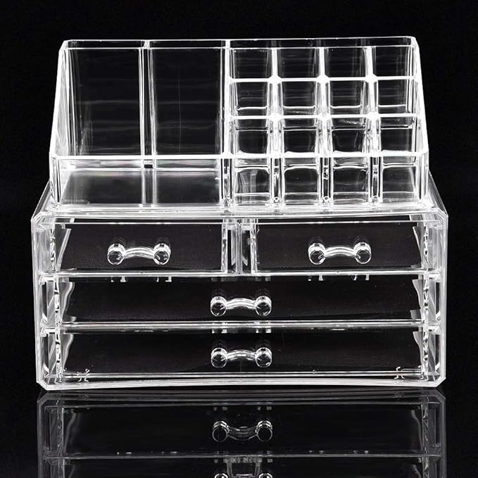 Clear Makeup Cosmetics Organizer Jewelry Storage Box, Multi Layer Jewelry Case with Drawers, Transparent Compartment Design for Dressing Table, Eco - Friendly PS Material