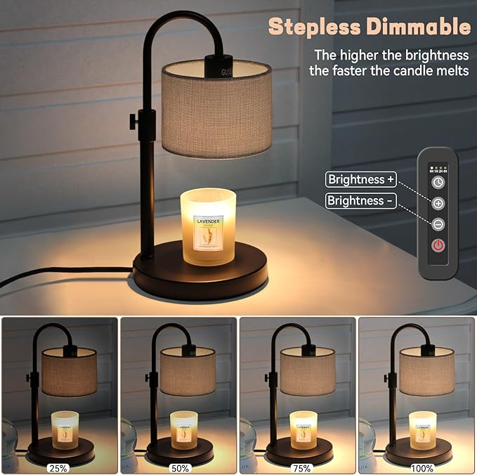 FINCMY Candle Warmer Lamp with Timer, Dimmable Candle Wax Warmer Candle Lamp with 2 Bulbs, Mothers Day Gifts Birthday Gifts for Women Bedroom Home Decor (Gray-Upgraded)