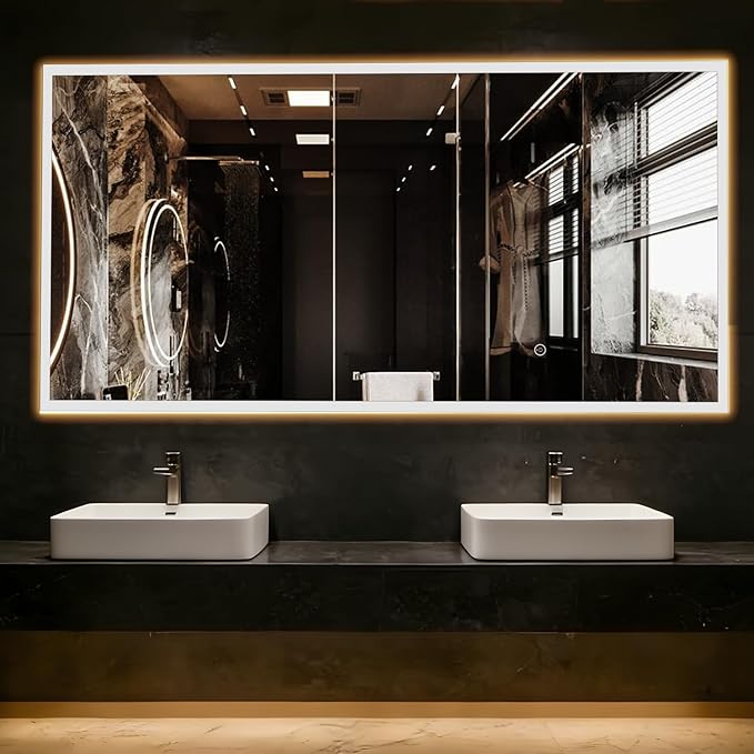 Full Length Mirror with Lights, 180x80cm Full Body Mirror with Light, Lighted Floor Mirror, LED Full Length Mirrors Wall Mounted Dimming & 3 Color Lighting for Bedroom, White