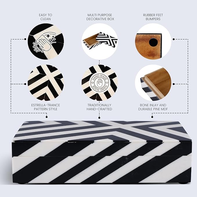 Handicrafts Home Large Decorative Storage Box with Lid– 8x5x2” Coffee Table Organizer, Keepsake-Decorative Boxes for Home Decor, Stylish Decorative Box for Office Décor-Zebra Cross