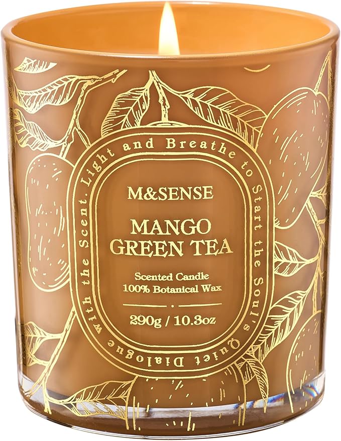 M&SENSE Mango Green Tea Scented Candle, Soy Wax Candle Non-Toxic Clean Burn, Fresh Clean Fruit Aroma, 55 Hours Long Burning 10.3oz, Home Fragrance Home Decor Gifts for Women