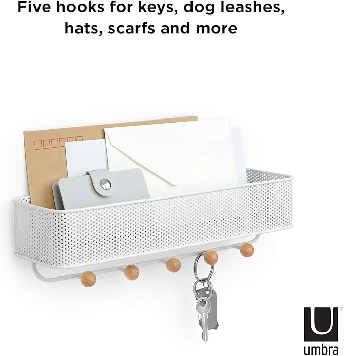 Umbra Estique Entryway Organizer, Great for Storing Keys, Small Accessories, Mail, Wallets and More, Small, White/Natural