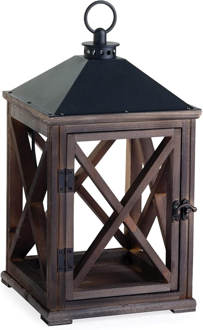 Candle Warmers Etc. Wooden Farmhouse Lantern for Top-Down Candle Melting (Weathered Espresso) – Flame-Free Fragrance in Minutes, Longer-Lasting Candles