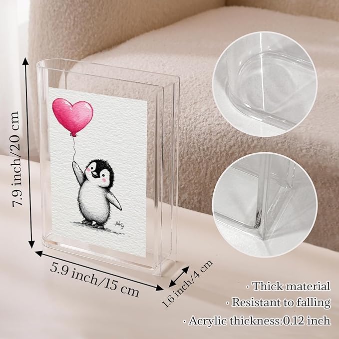 Book Shaped Vase for Flowers,Adorable Penguin with Pink Clear Bookend Vase Aesthetic Room Decor for Modern Home/Office, Minimalist Shelf Organizer with Floral Display for Book Lovers