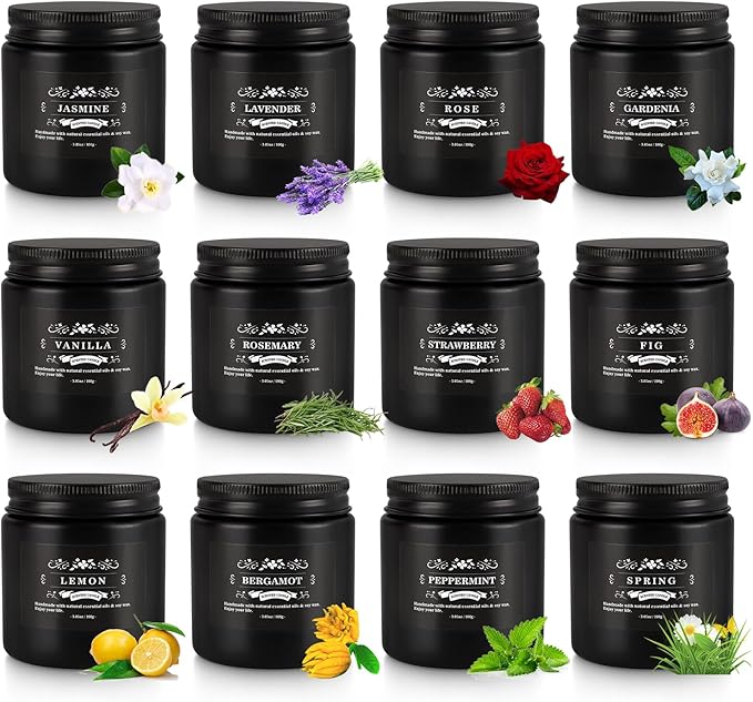 YOROXRG Scented Candles Gifts Set 12 Pack Soy Wax Travel Tin Jar Candles for Home 3.05 OZ for Mom for Christmas, Birthday, Thanksgiving, Mother's Day(Black)