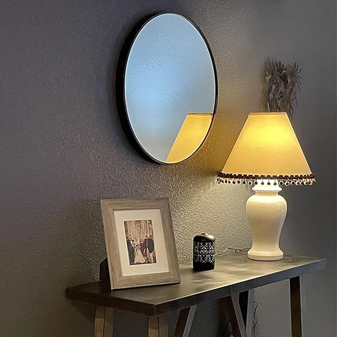Oruii Round Mirror, Black Round Mirror 16 inch, Circle Wall Mounted Mirrors for Bathroom, Living Room, Bedroom, Vanity, Entryway, Hallway.