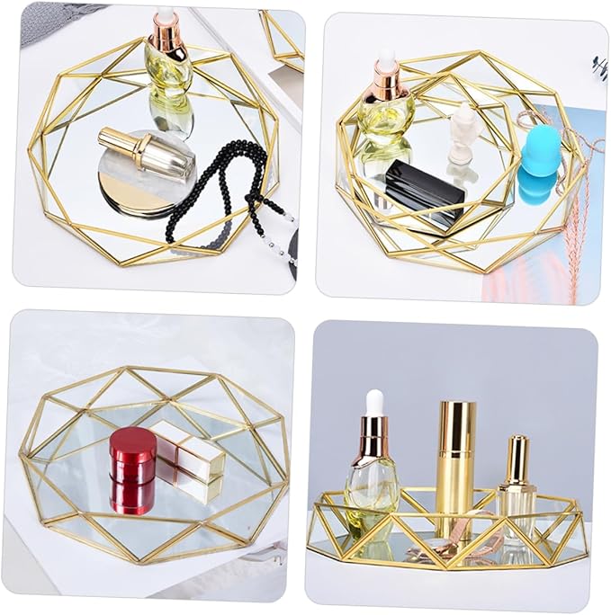 CHILDWEET Decorative Mirror Tray for Dresser Elegant Glass and Makeup Organizer for Jewelry Perfume and Trinkets Versatile Vintage Design for Home Hotel and Retail Display