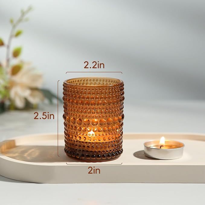 72pcs Amber Votive Candle Holders, 2x2.5in Vintage Glass Small Tea Light Candles Holders for Home Decor, Tealight Candle Holder Decor for Wedding Centerpieces Baby Shower