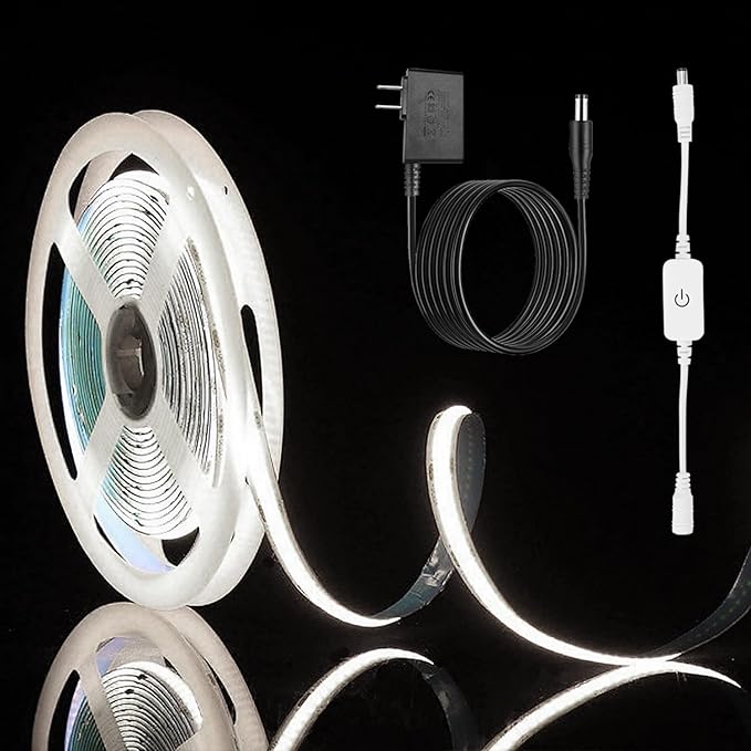 ZSLAIFU 24V COB LED Strip, LED Strip for Bedroom, Touch Dimmable LED Strips, White LED Light Strip, COB Flexible Light for Bedroom Cabinet Vanity Mirror DIY Lighting