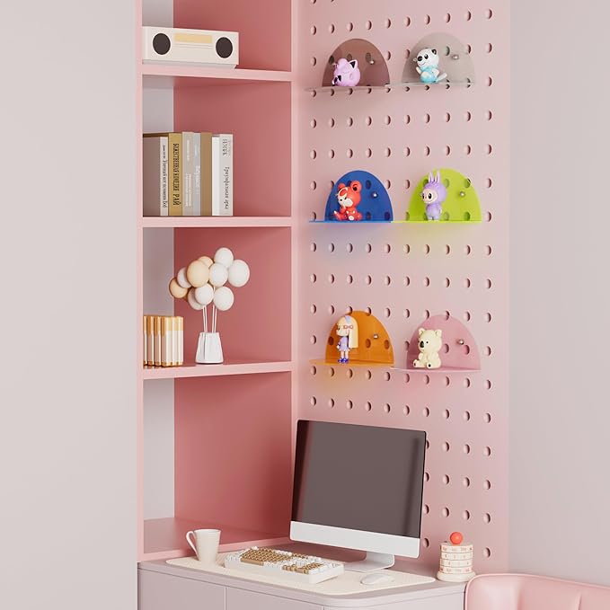 6 Pack Small Wall Shelf, Colorful Acrylic Shelves for Wall Mounting, No Drilling Floating Shelf for Home Décor and Office, Display Ledges Popmart Funko Figures