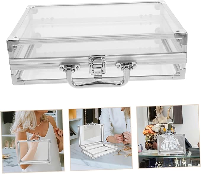 Veemoon Transparent Jewelry Display Case Multifunctional Aluminum Cosmetic Organizer Box for Bracelets Necklaces Accessories Large Capacity Locking Mechanism