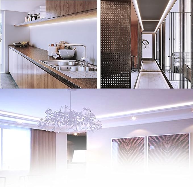 12V LED Strip Lights, 16.4ft White 6000K Light Strips SMD 5054 IP20 120 LEDs/M, Total 600 LEDs Super Bright Rope Light Strip for Home, Shelf, Kitchen Decoration