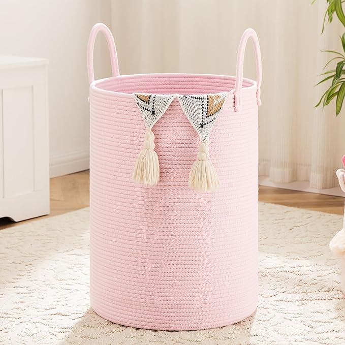 Artfeel Laundry Basket,Woven Cotton Rope Laundry Hamper,60L for Decorative Storage of Dirty Clothes,Toys and Blankets in Bathroom,Baby Room and Living Room