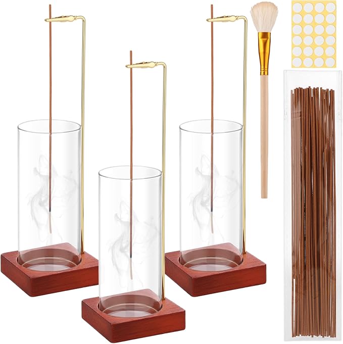 Jollidecor 3 Pack Incense Holder with 20 Incense Sticks | Detachable Glass Ash Catcher | Incense Sticks Burner for Meditation, Yoga, Spa, Home Decor
