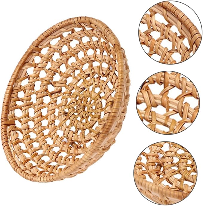 IMIKEYA 3pcs Multi-function Woven Fruit Basket Decorative Storage Tray for Kitchen Counter Entryway Dining Table Natural Rattan Design for Snacks Bread and Household Items
