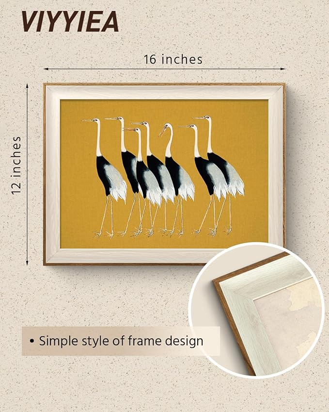 VIYYIEA Framed Wall Art for Living Room, Cranes Canvas Prints, Vintage Home Decor, Animals Painting Picture, Bathroom Wall Decor Gifts for Friends or Family - 16L x 12W