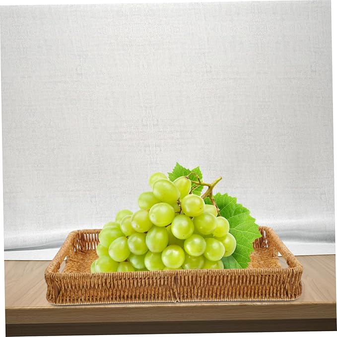 Woven Rattan Storage Basket Tray for Coffee Table Makeup Organizer Rectangular Design Suitable for Bathroom and Living Room Decor
