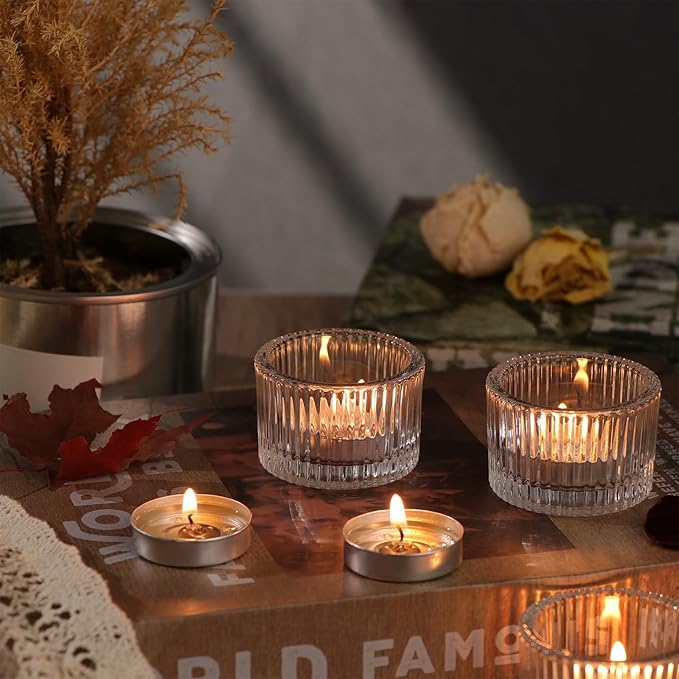 HAVITI 24 Pack Clear Tealight Candle Holders, Glass Votive Candle Holders for Fall Wedding Table Centerpiece, Home Decor and Party Supplies