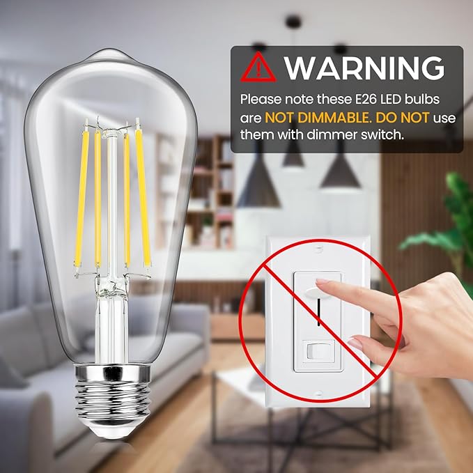 24-Pack Vintage E26 LED Edison Bulbs 100W Equivalent 1400LM High Brightness 8W ST58 LED Filament Light Bulbs 5000K Daylight White Medium Base CRI90+ Antique Clear Glass for Home Kitchen, Non-dimmable