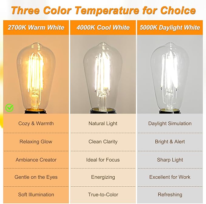 Ascher 12-Pack Vintage LED Edison Light Bulb 60W Equivalent, Decorative Antique Filament Light Bulbs with 80+ CRI, Warm White 2700K, 700 Lumens, E26 Base, Non-Dimmable