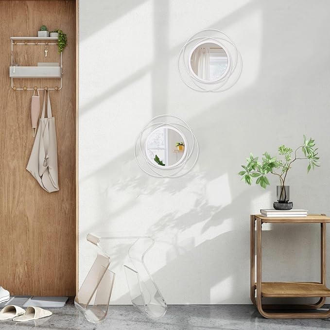 2 Set Gold Circle Mirrors Wall Decorative Metal Wall Mirror, Art Small Round Wall Home Mirror, Decor Living Room Bedroom Bathroom Entryway 12''