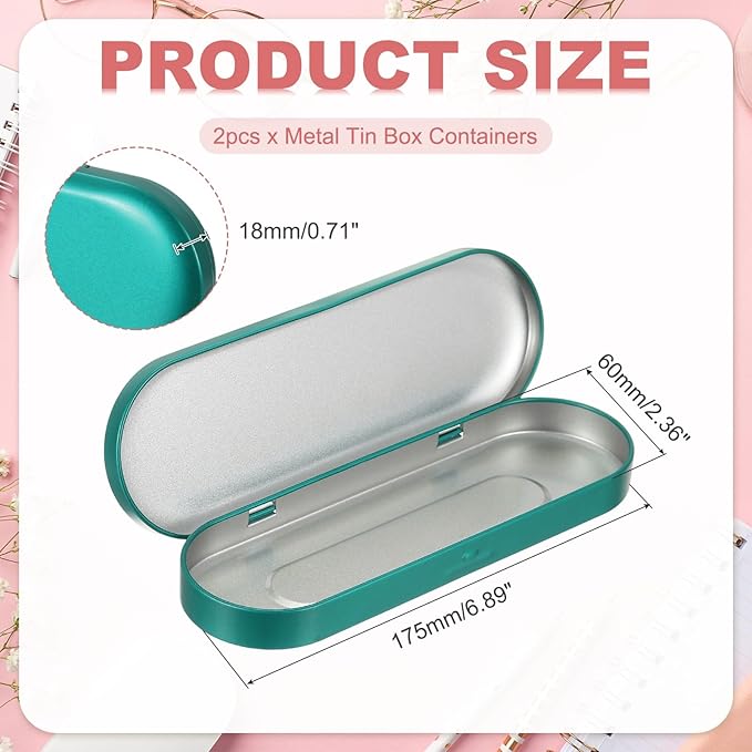 uxcell 2pcs Metal Hinged Tins Box, 6.9x2.4x0.7 Inch Rectangular Empty Tin Box Portable Pencil Containers for Pen Makeup Brushes Home Organizers, Green