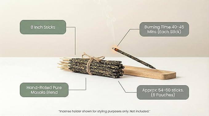 Satya Smudge Incense Stick – Hand-Rolled Indian Masala Incense for Meditation, Yoga & Spiritual Cleansing Pack of 6 (Nag Champa)