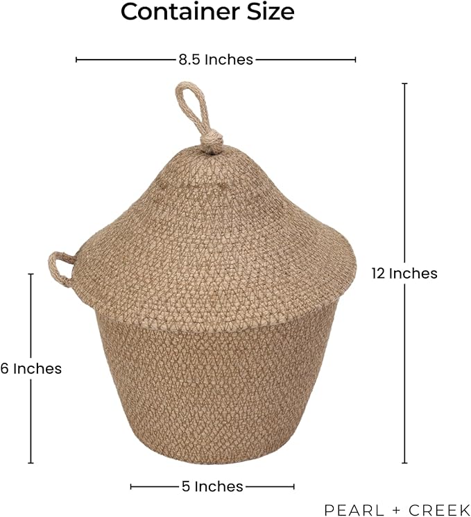 Olea Mushroom Container – Handmade 12" Woven Jute Decorative Storage Basket – Rustic Storage for Entryway, Bathroom, Kitchen, or Boho Cottagecore Decor - Olive