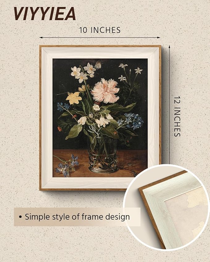 VIYYIEA Framed Wall Art for Living Room, Dragonfly Canvas Prints, Vintage Home Decor, Flowers Painting Picture, Bathroom Wall Decor Gifts for Friends or Family -【Dragonfly on the flower】-(12L x 10W)