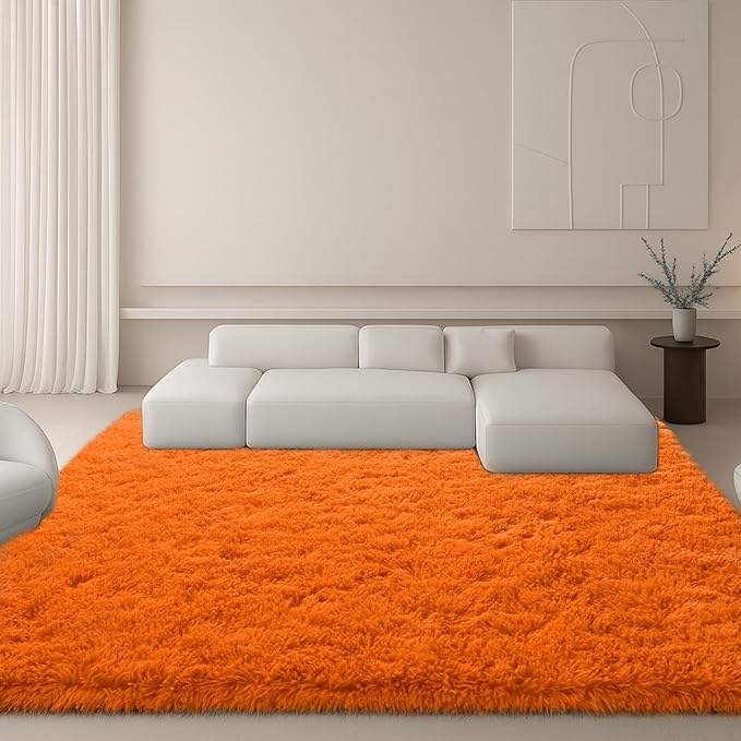 8x10 Area Rugs Living Room, Large Plush Fluffy Bedroom Carpet, Non-Slip Upgraded Indoor Thick Soft Rug, Modern Plush Carpet Suitable for Kids Home Decor Aesthetics Dorm, Orange.