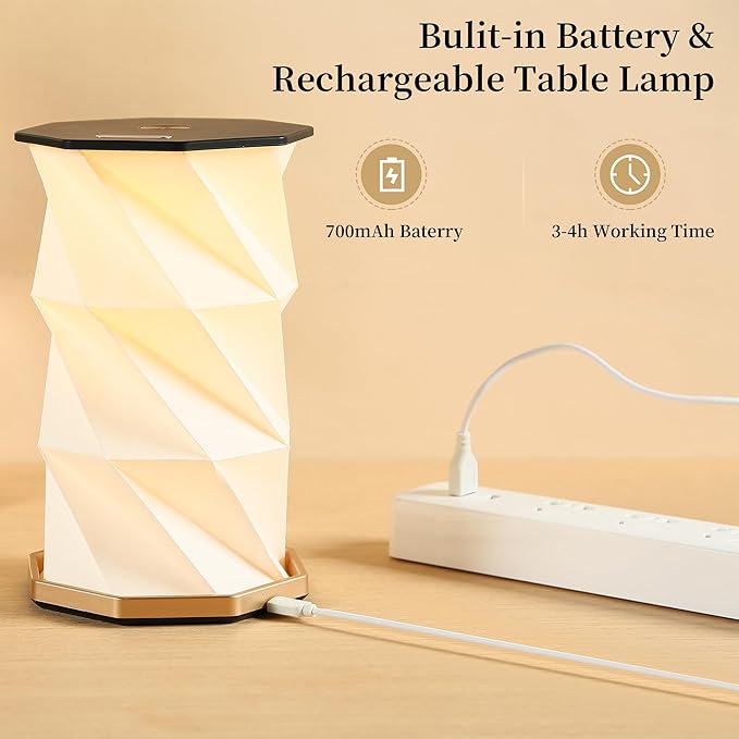Travel Gifts Portable lamp with Touch Dimmer, Travel Lamp Warm Light, Foldable Paper Lamp, Rechargeable Small Battery Table Lamp for Bedroom Living Room, Traveling gifts for Women, Men & Couples